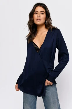 Tobi Catalina Surplice Blouse - Navy