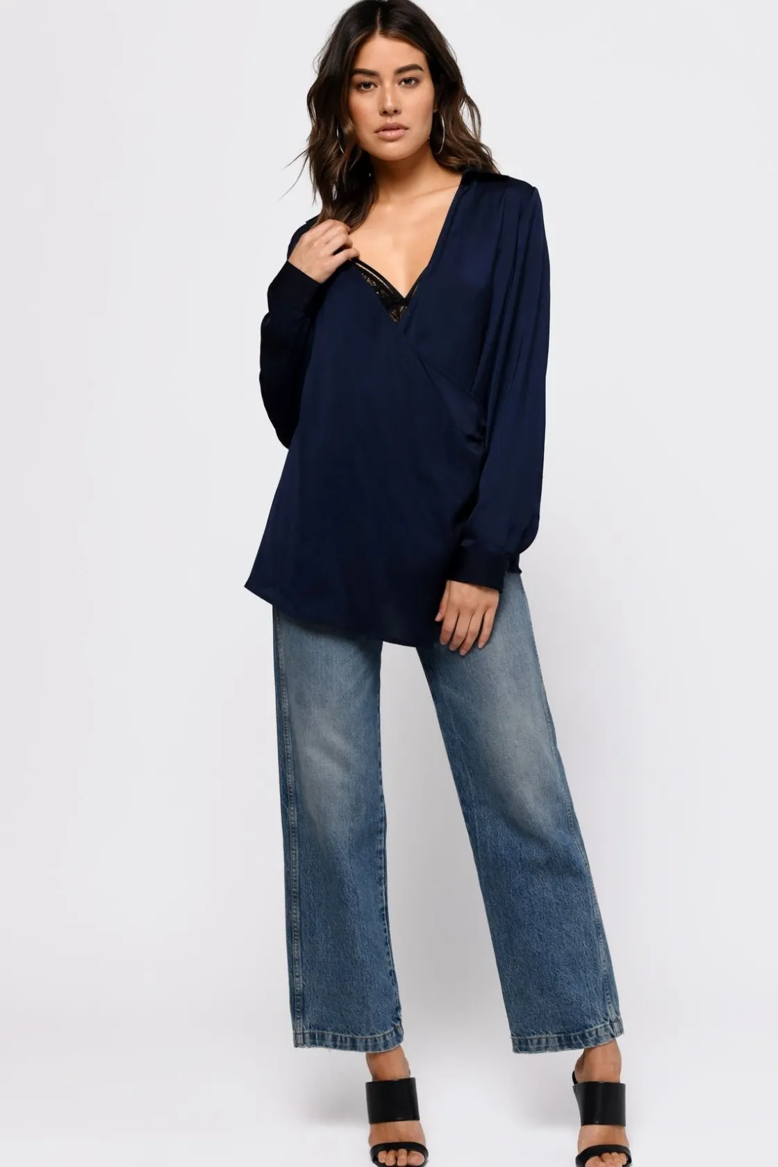 Tobi Catalina Surplice Blouse - Navy