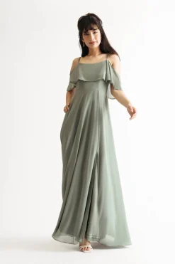Tobi Charlene Off The Shoulder Slit Maxi Dress - Cream