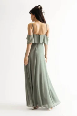 Tobi Charlene Off The Shoulder Slit Maxi Dress - Cream