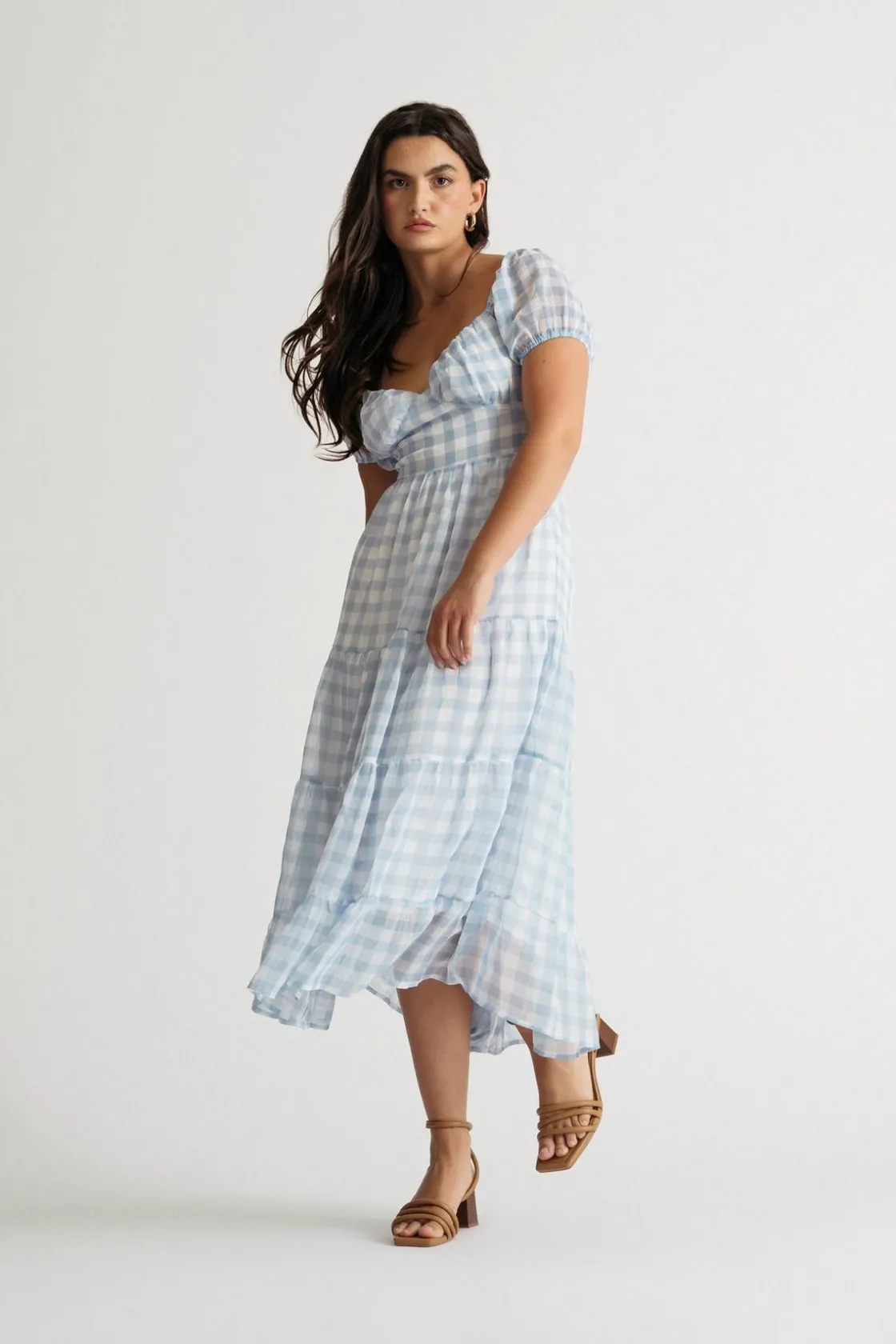 Tobi Charlotte Gingham Open Back Midi Dress -