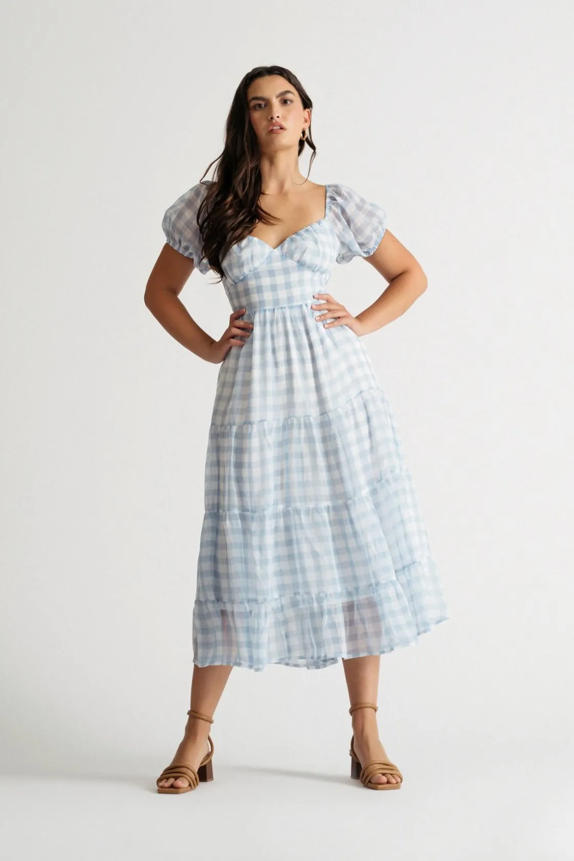 Tobi Charlotte Gingham Open Back Midi Dress -