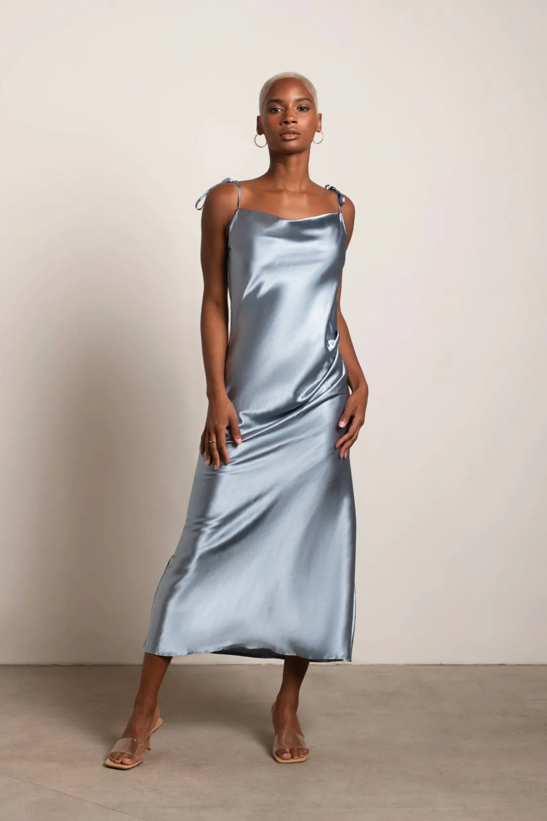 Tobi Charm Me Satin Cowl Neck Midi Dress - Blush