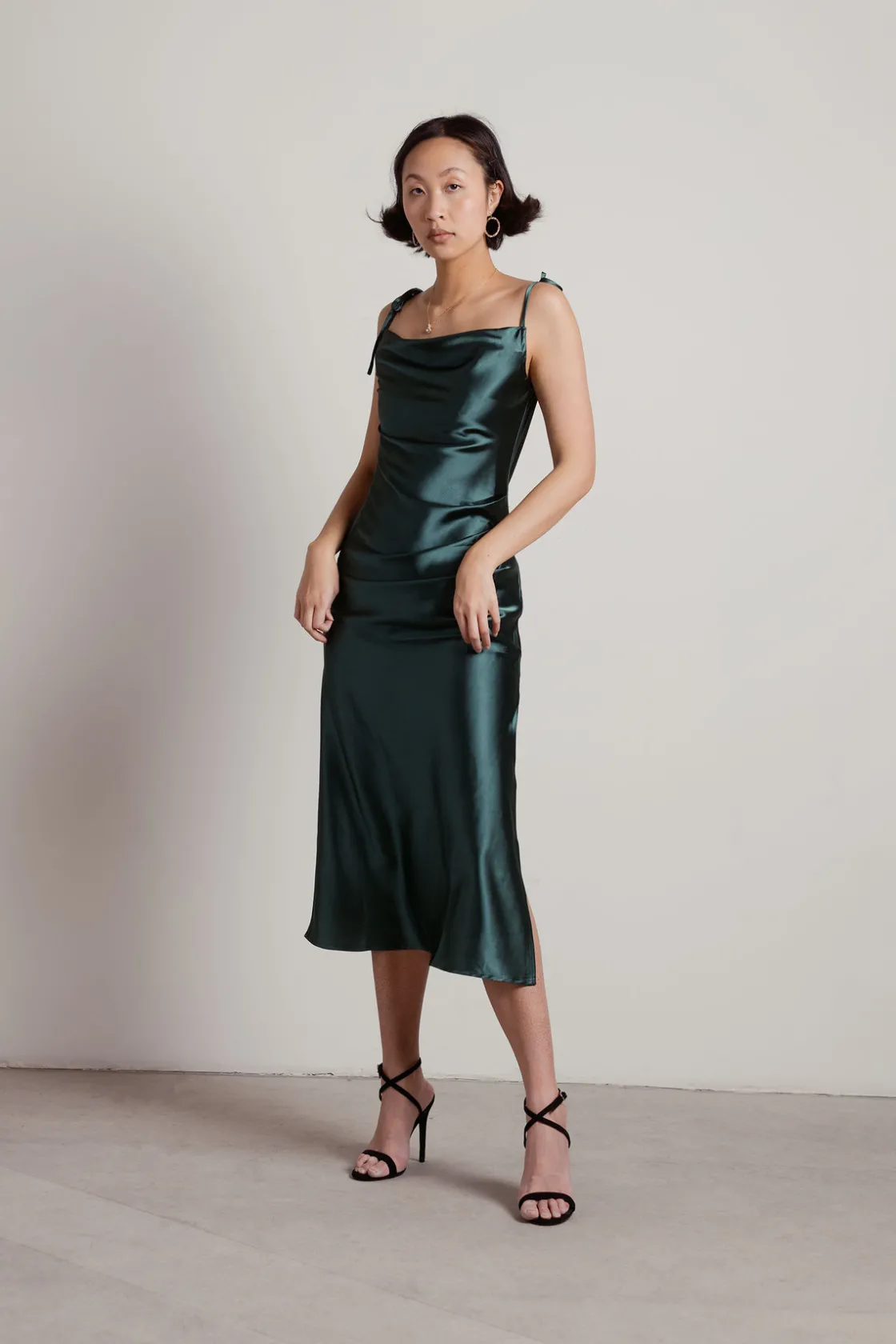 Tobi Charm Me Satin Cowl Neck Midi Dress - Blush