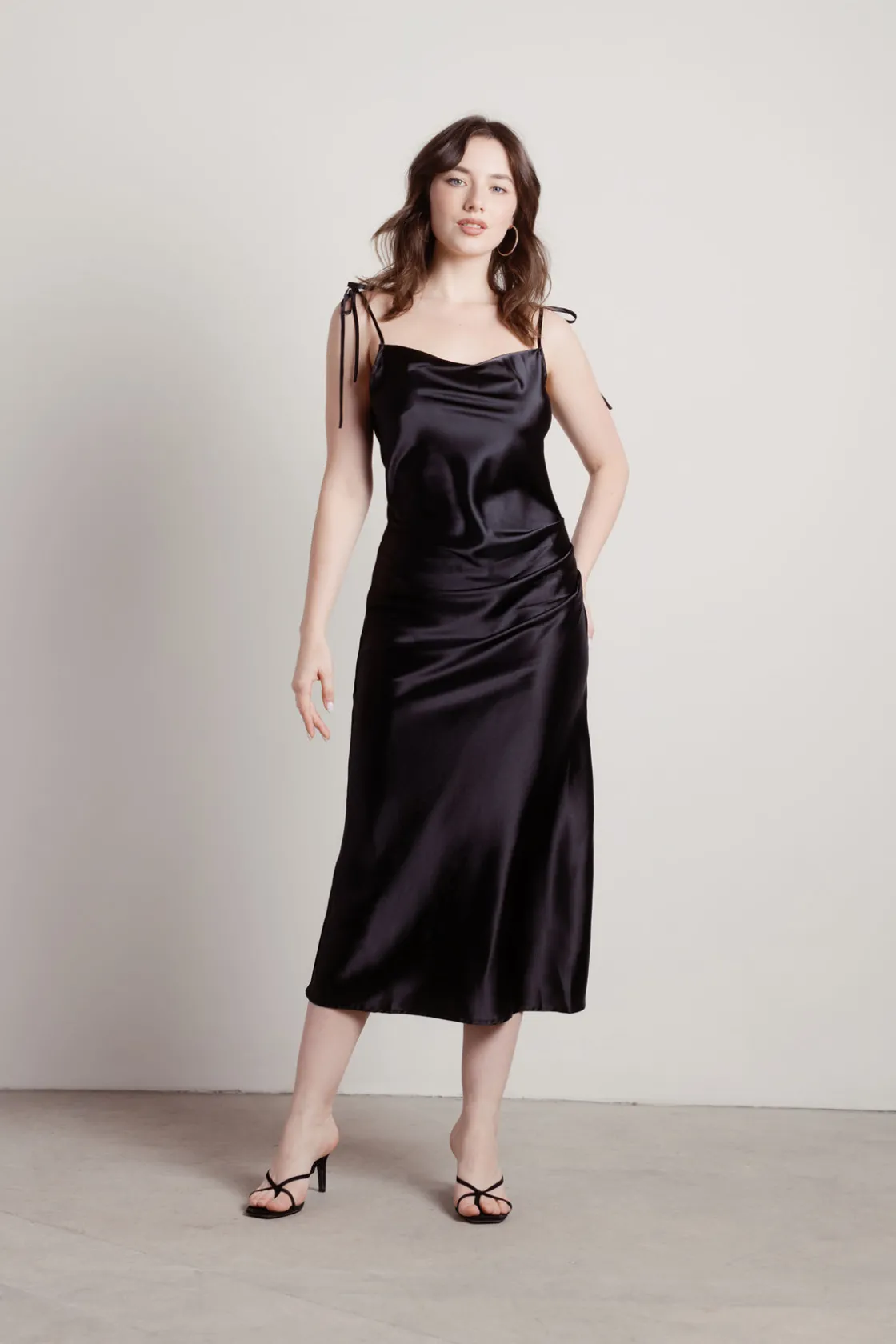 Tobi Charm Me Satin Cowl Neck Midi Dress - Blush