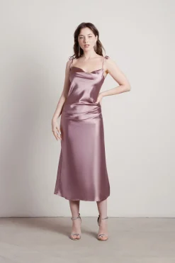 Tobi Charm Me Satin Cowl Neck Midi Dress - Blush