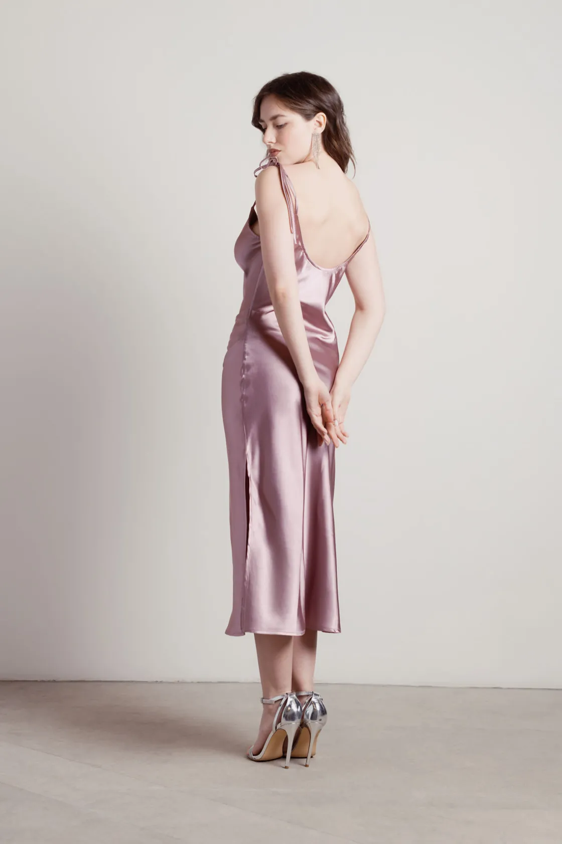 Tobi Charm Me Satin Cowl Neck Midi Dress - Blush