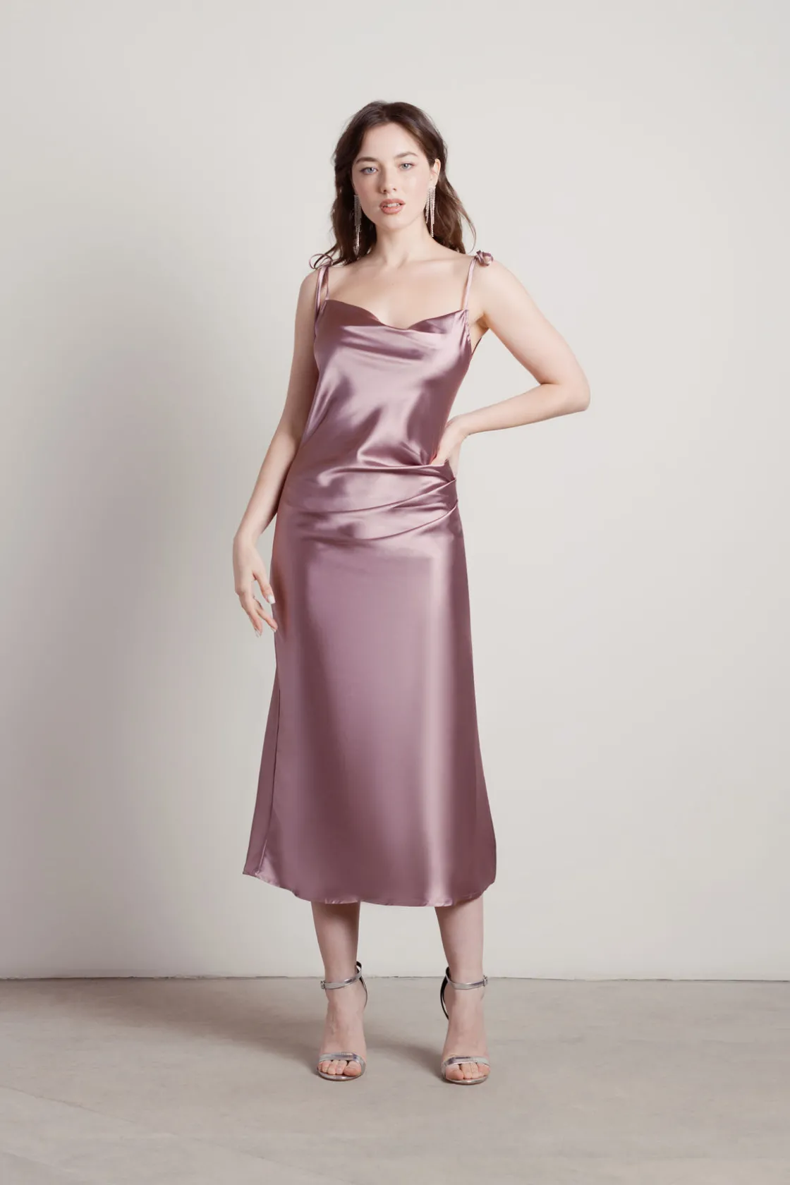 Tobi Charm Me Satin Cowl Neck Midi Dress - Blush