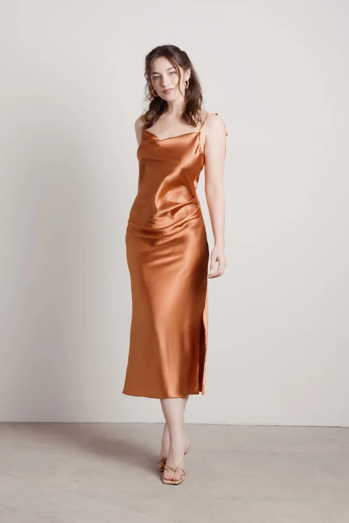 Tobi Charm Me Satin Cowl Neck Midi Dress - Blush
