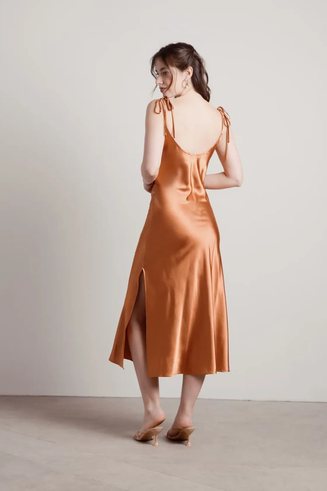 Tobi Charm Me Satin Cowl Neck Midi Dress - Blush