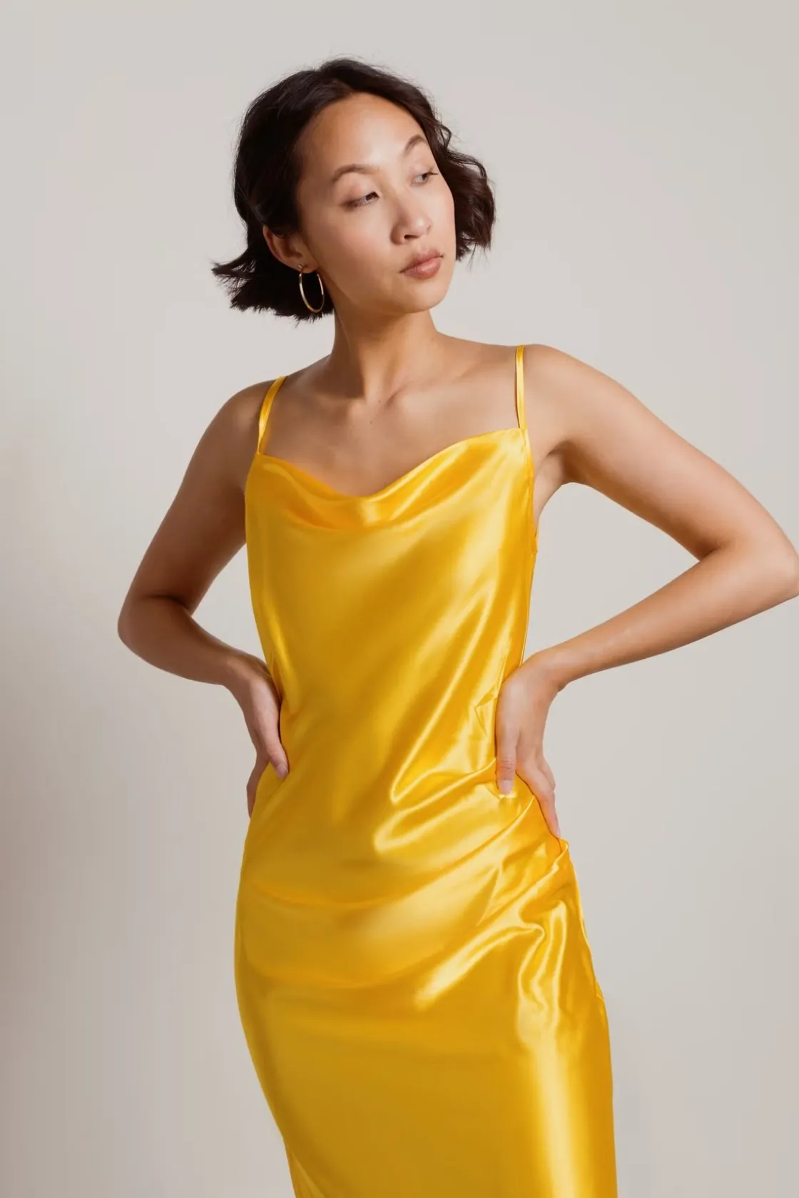 Tobi Charm Me Satin Cowl Neck Midi Dress - Blush
