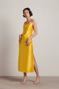 Tobi Charm Me Satin Cowl Neck Midi Dress - Blush