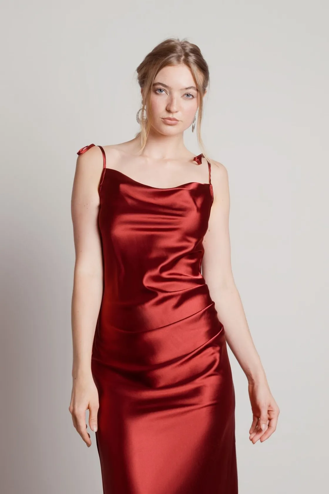 Tobi Charm Me Satin Cowl Neck Midi Dress - Blush