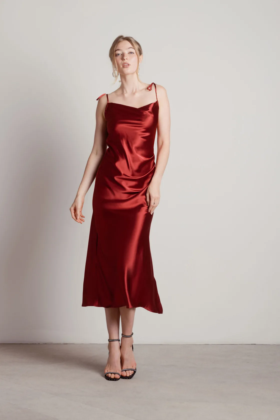 Tobi Charm Me Satin Cowl Neck Midi Dress - Blush