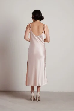 Tobi Charm Me Satin Cowl Neck Midi Dress - Blush
