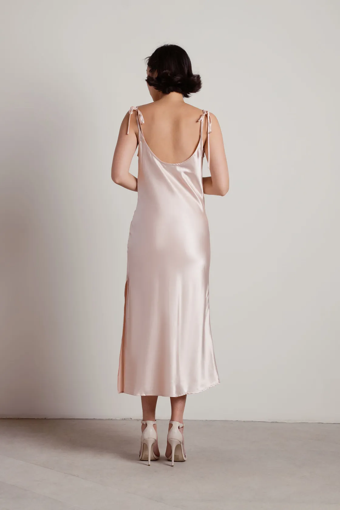 Tobi Charm Me Satin Cowl Neck Midi Dress - Blush