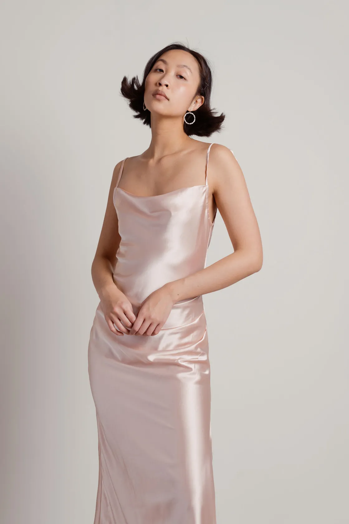 Tobi Charm Me Satin Cowl Neck Midi Dress - Blush