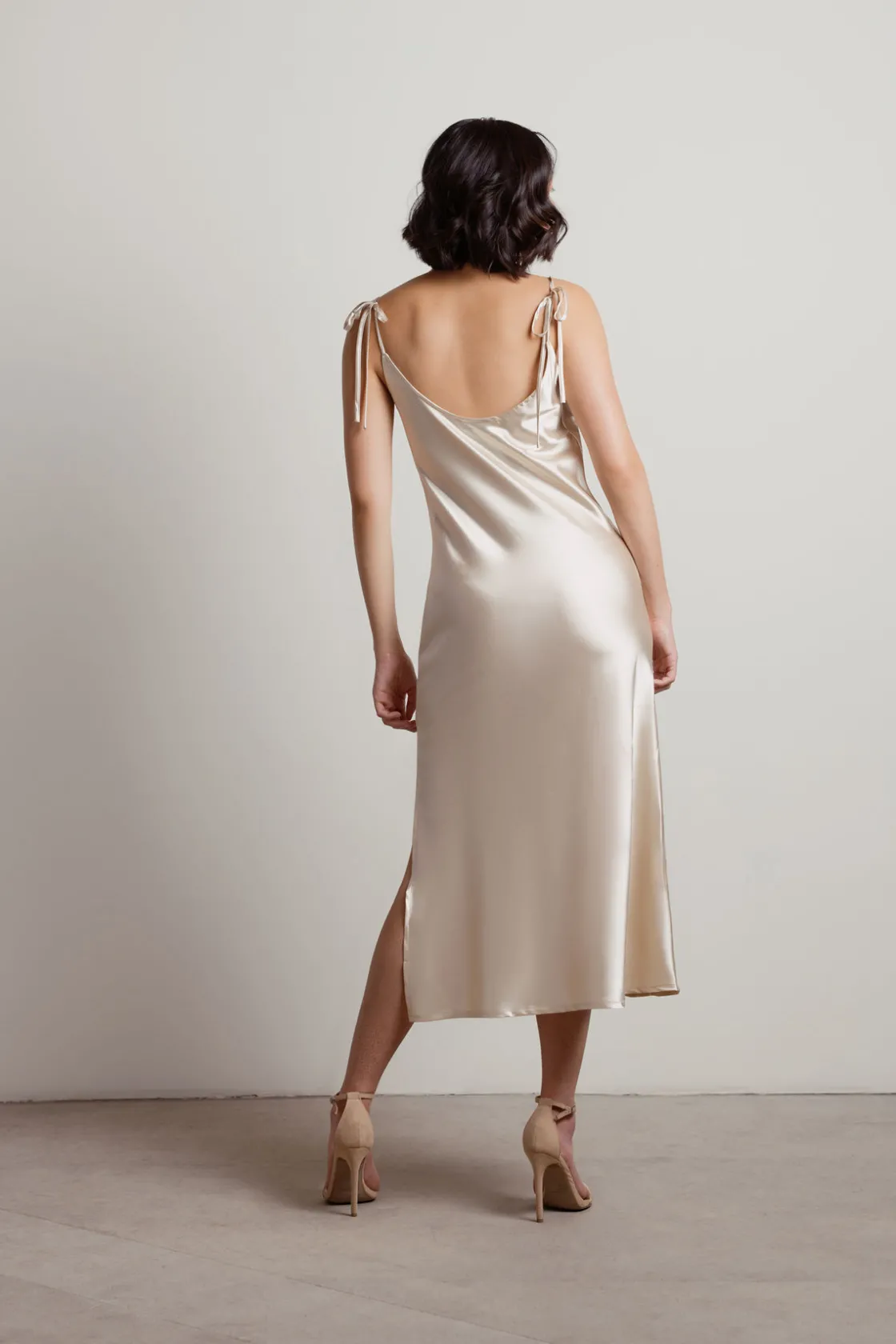 Tobi Charm Me Satin Cowl Neck Midi Dress - Blush
