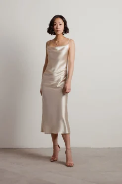 Tobi Charm Me Satin Cowl Neck Midi Dress - Blush
