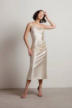 Tobi Charm Me Satin Cowl Neck Midi Dress - Blush