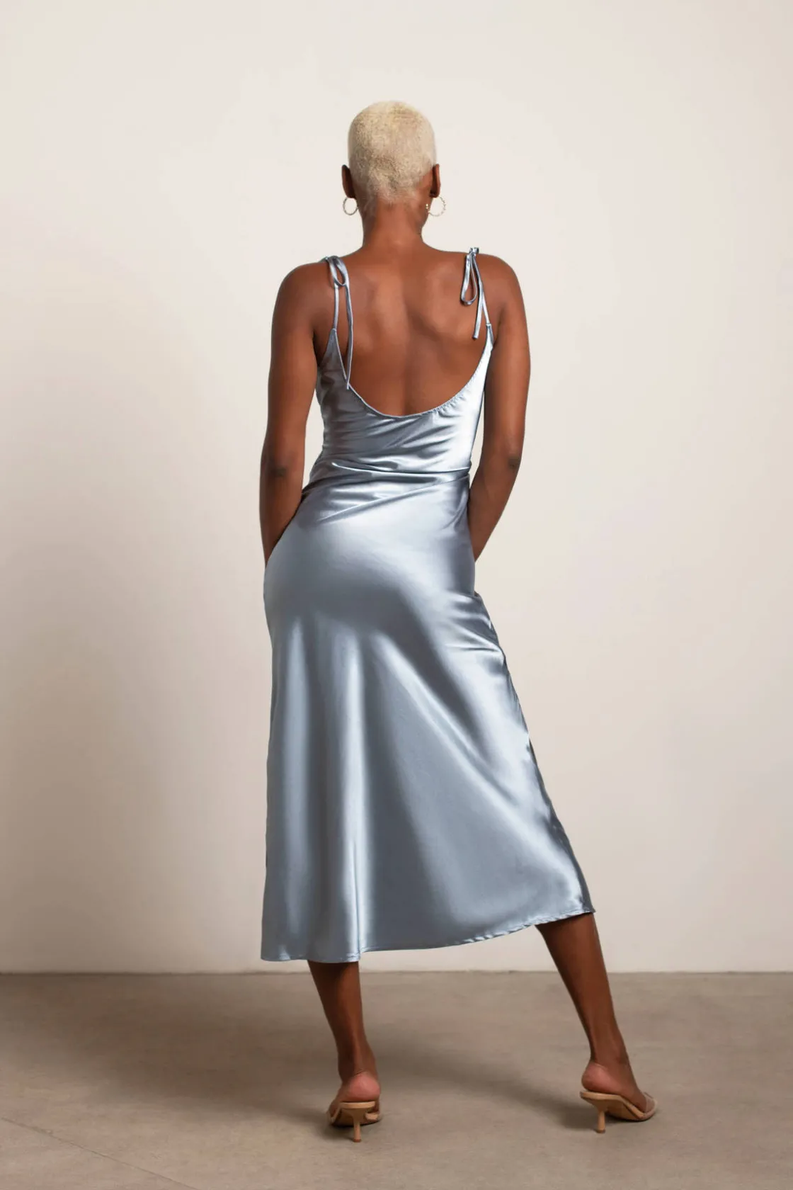 Tobi Charm Me Satin Cowl Neck Midi Dress - Blush