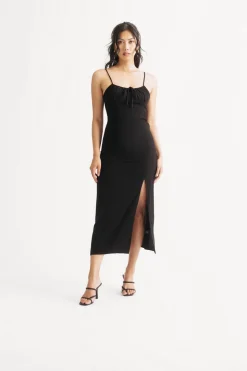 Tobi Chrissie Ruched Tied Slit Midi Dress
