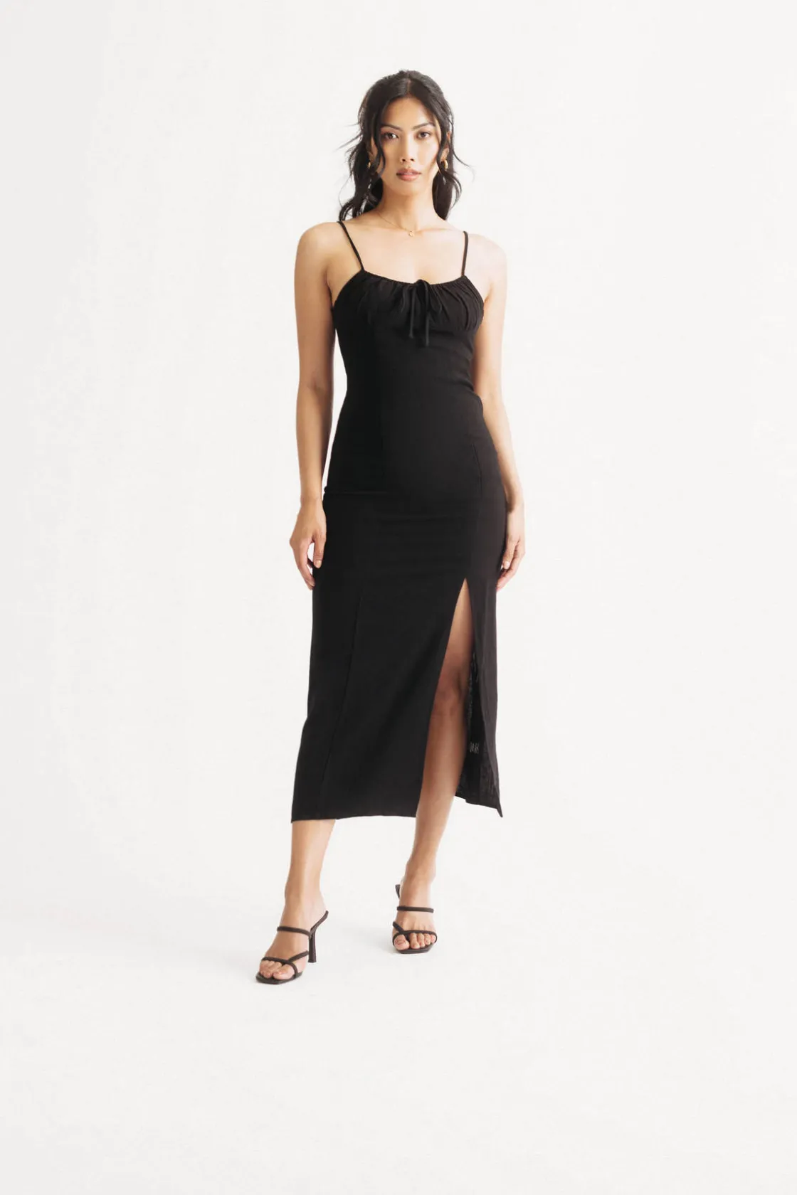 Tobi Chrissie Ruched Tied Slit Midi Dress