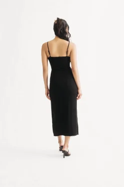 Tobi Chrissie Ruched Tied Slit Midi Dress
