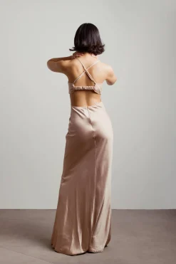 Tobi Chrissie Satin Cutout Maxi Dress -