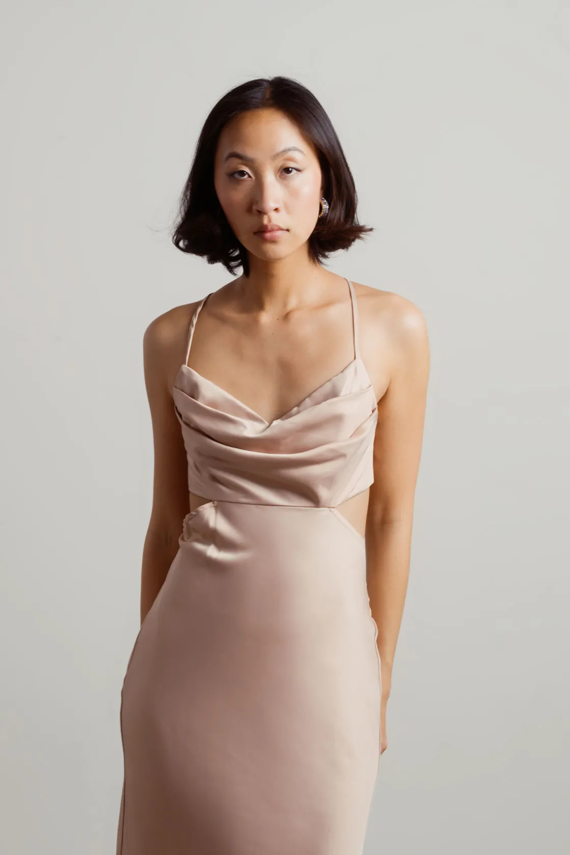 Tobi Chrissie Satin Cutout Maxi Dress -