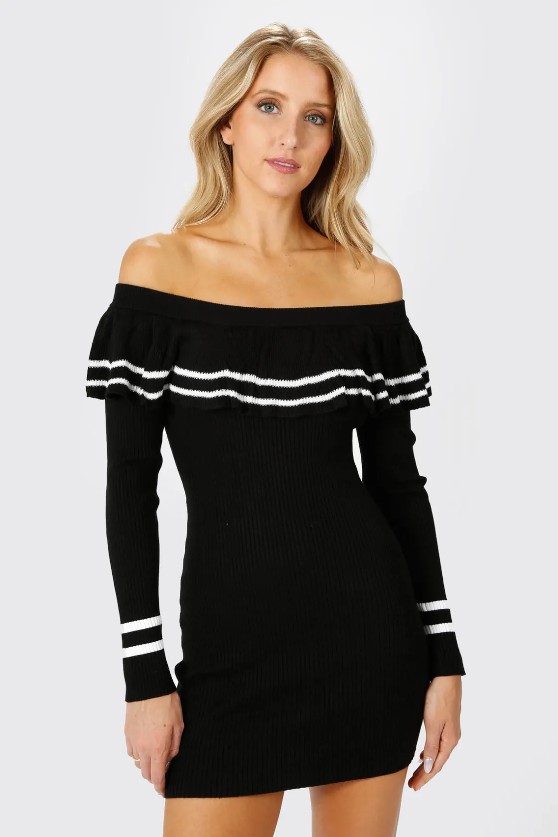 Tobi Christina Ribbed Off The Shoulder Mini Dress -