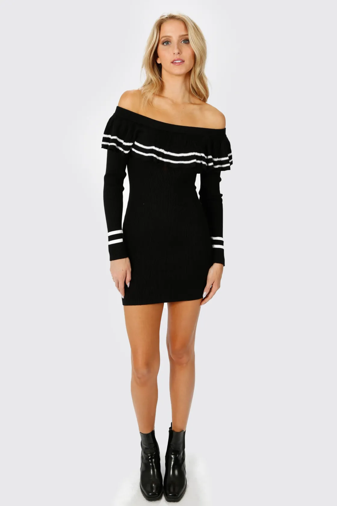 Tobi Christina Ribbed Off The Shoulder Mini Dress -