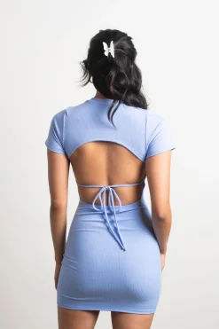 Tobi City Scene Ribbed Open Back Mini Dress - Lime