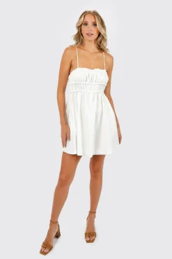 Tobi Claire Smocked Strappy Mini Dress - Black