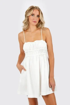 Tobi Claire Smocked Strappy Mini Dress - Black