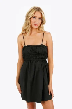 Tobi Claire Smocked Strappy Mini Dress - Black