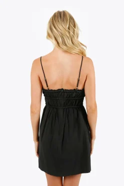 Tobi Claire Smocked Strappy Mini Dress - Black