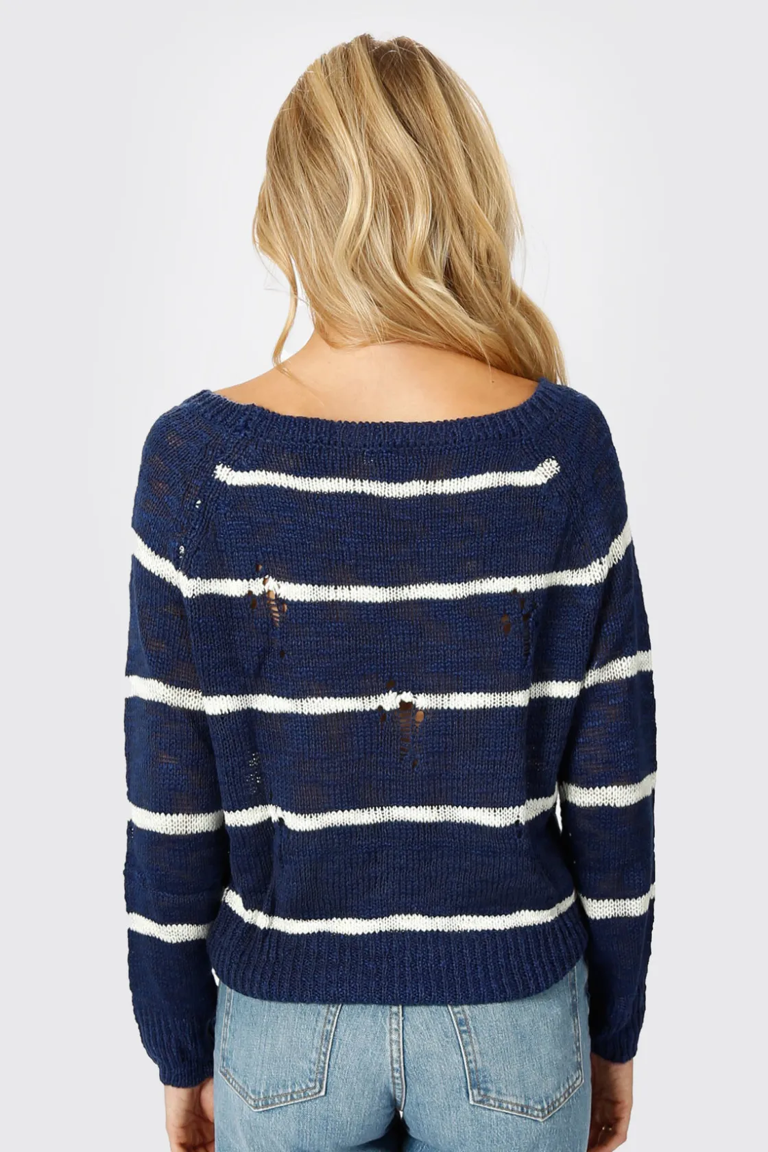 Tobi College Ruled Distressed Sweater -