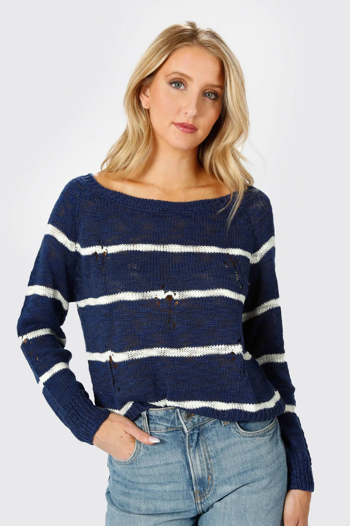 Tobi College Ruled Distressed Sweater -