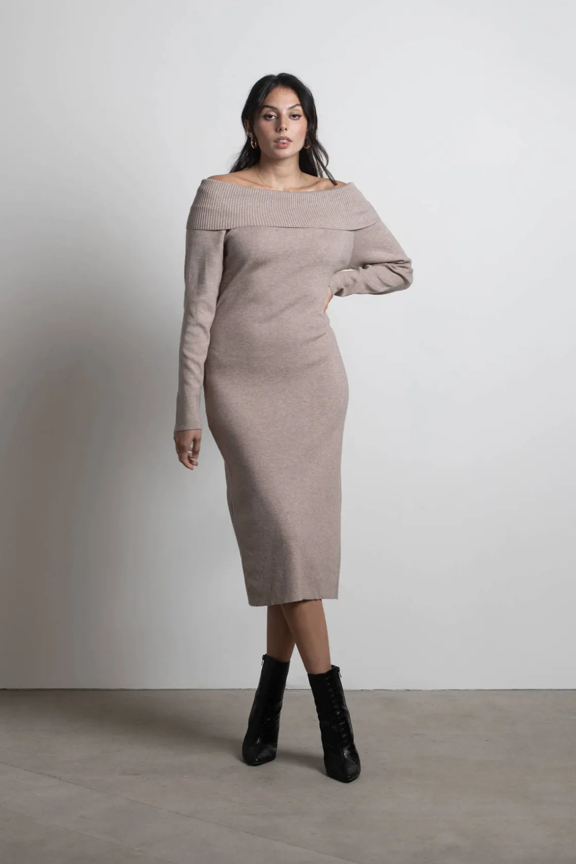 Tobi Come Around Off The Shoulder Sweater Midi Dress -