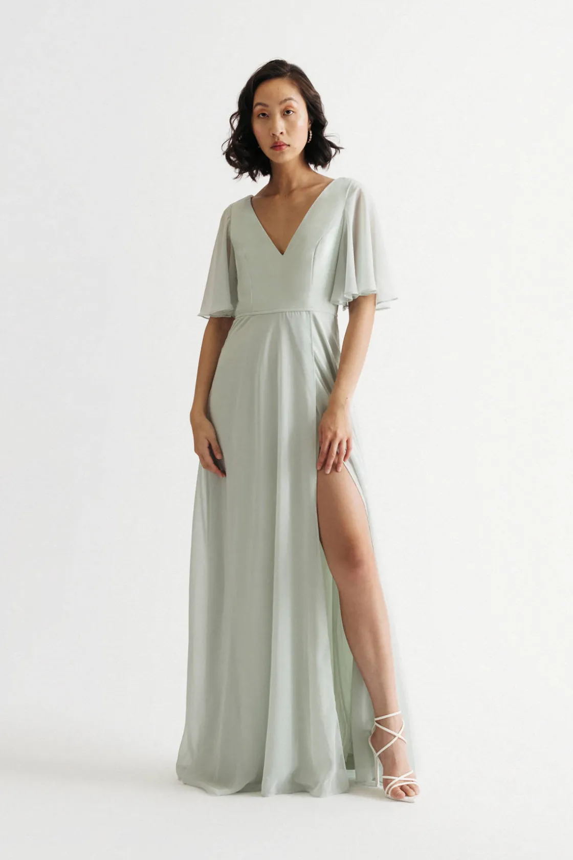 Tobi Come Closer To Me Butterfly Sleeve High Slit Maxi Dress - Ivory