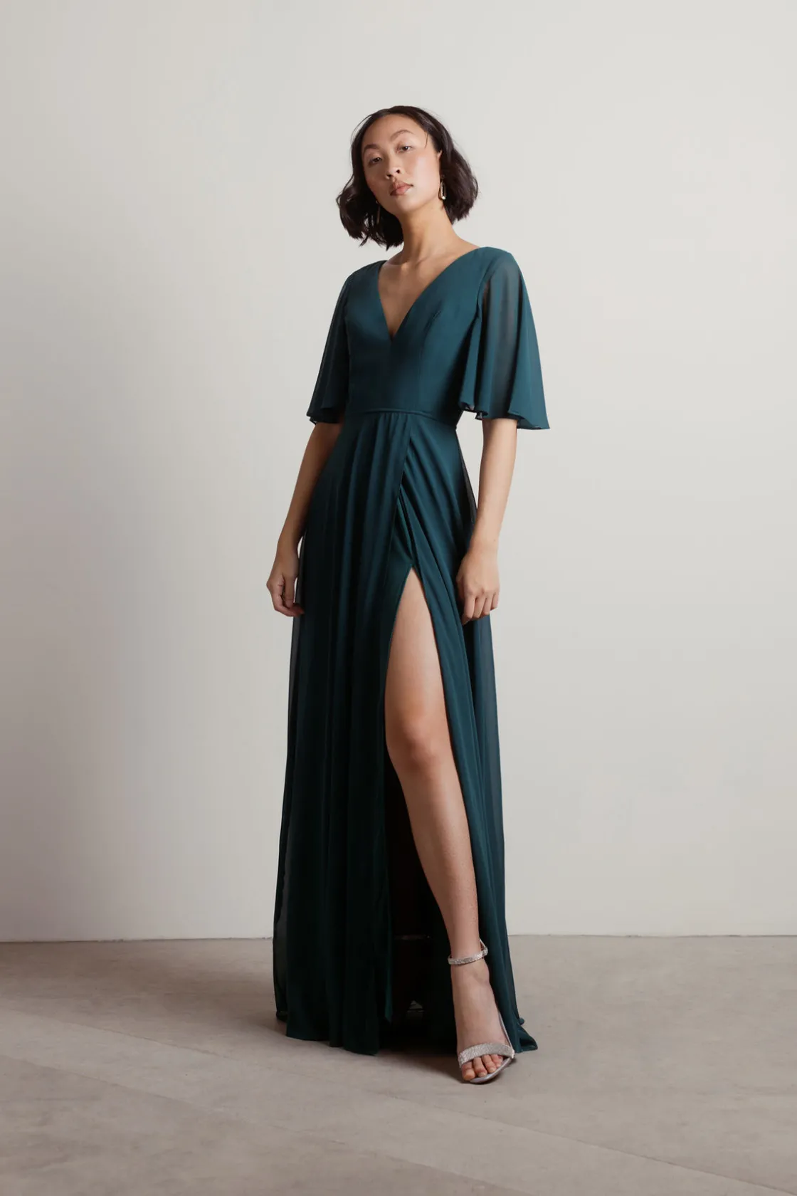 Tobi Come Closer To Me Butterfly Sleeve High Slit Maxi Dress - Ivory