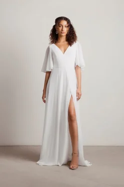 Tobi Come Closer To Me Butterfly Sleeve High Slit Maxi Dress - Ivory