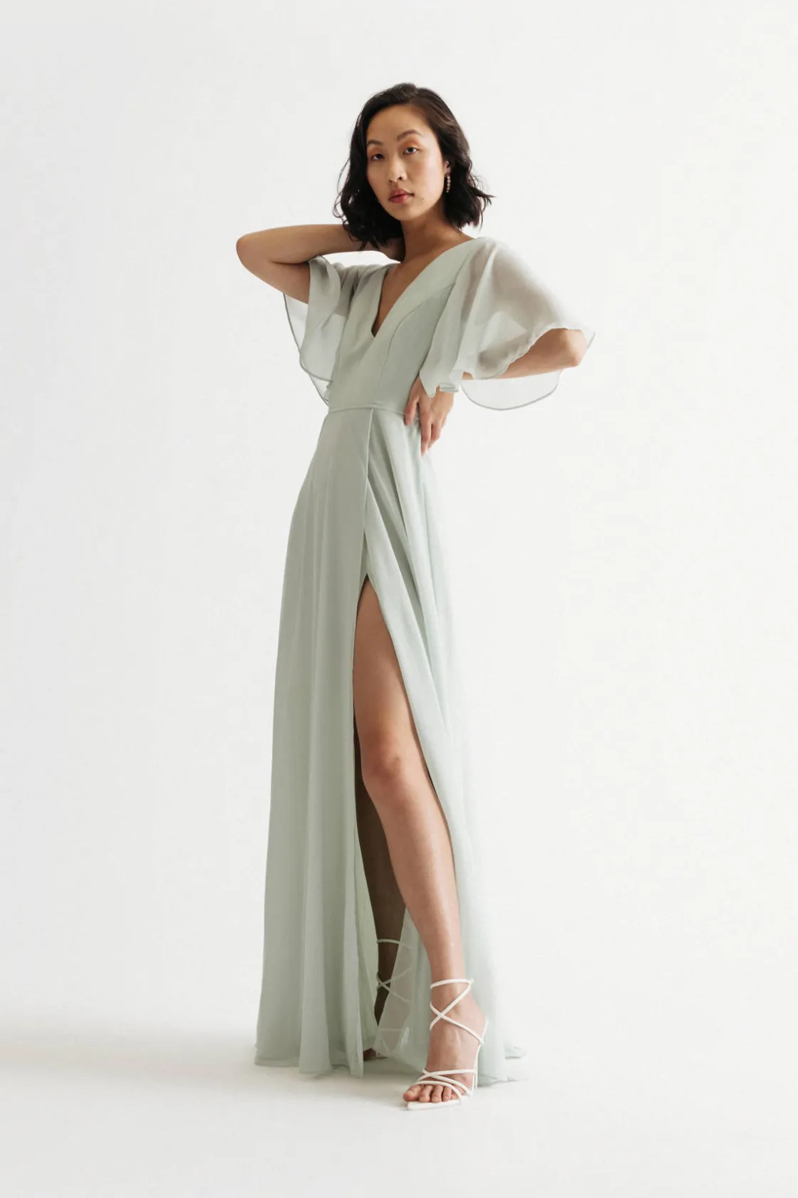 Tobi Come Closer To Me Butterfly Sleeve High Slit Maxi Dress - Ivory