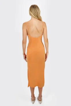 Tobi Come Thru High Slit Bodycon Midi Dress - Orange