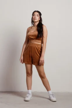 Tobi Cordae Velour Top And Short Lounge Set - Rust