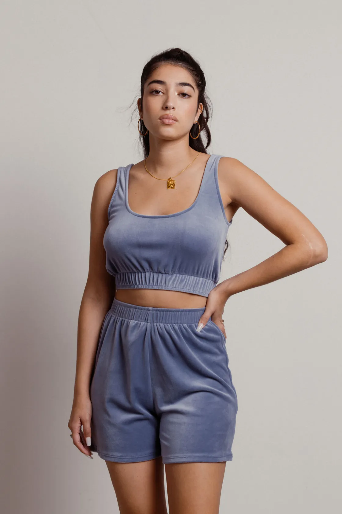Tobi Cordae Velour Top And Short Lounge Set - Rust