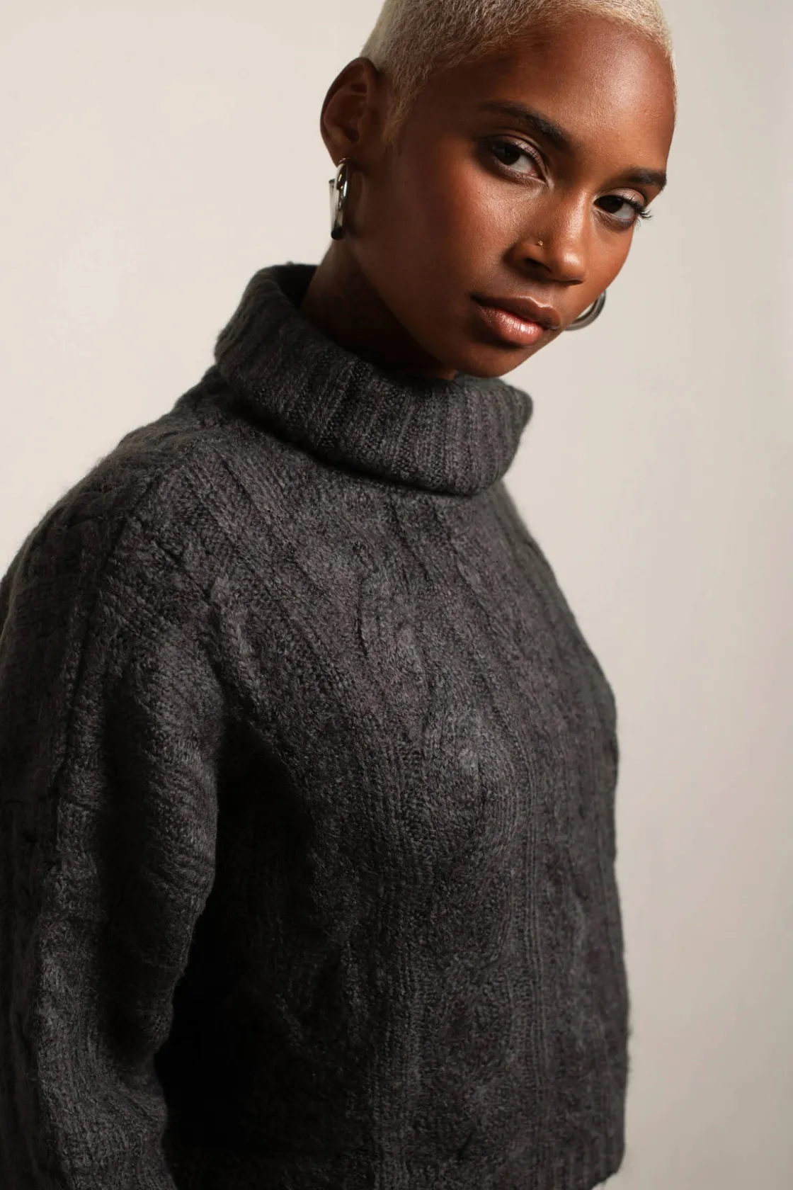Tobi Corinne Turtleneck Sweater - Charcoal