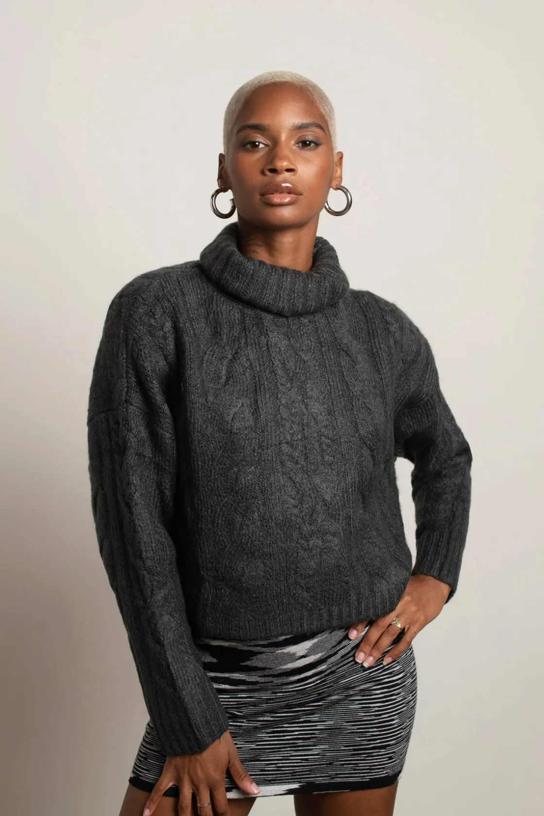 Tobi Corinne Turtleneck Sweater - Charcoal