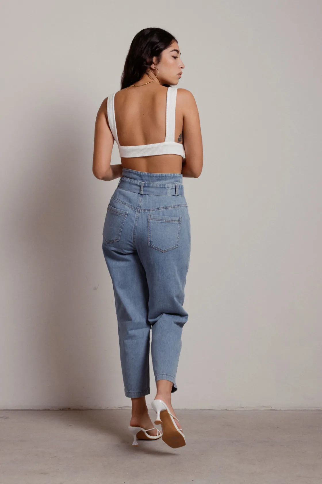 Tobi Crenshaw High Waist Belted Seamed Straight Leg Jeans
